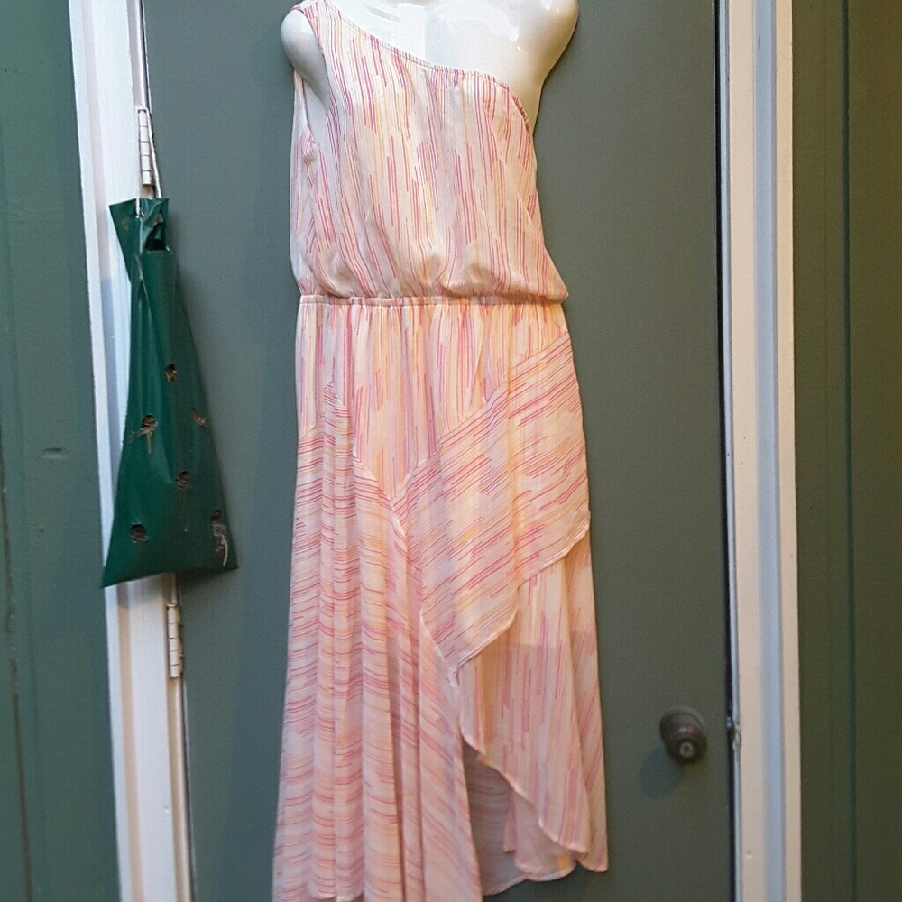 Ladies Cold Shoulder Hanky Hem Striped SunDress  L - Picture 3 of 3